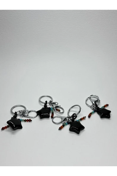 gemsartdeco OBSİDYEN DOĞALTAŞ GÜÇ ANAHTARLIĞI CHARM YILDIZ - Resim 3