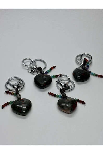 gemsartdeco KAN TAŞI DOĞALTAŞ ANAHTARLIK CHARM KALP - Resim 3