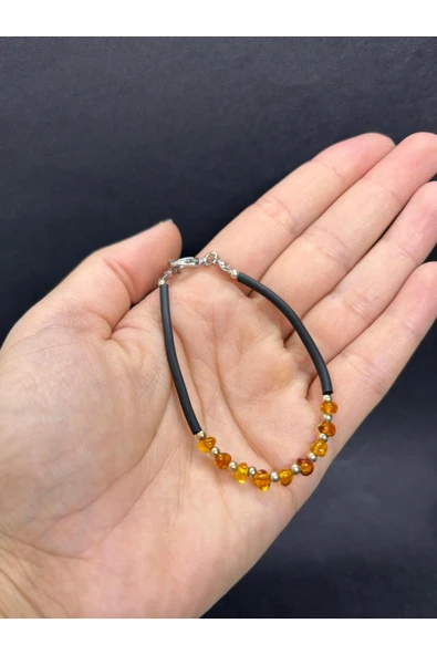 gemsartdeco KEHRİBAR DERİ BİLEKLİK - Resim 5