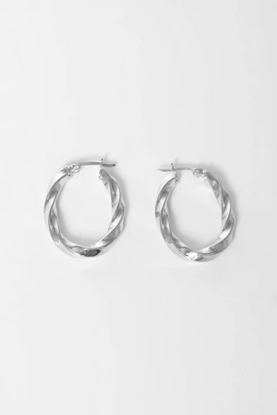 925 ayar gümüş küpe rodyumlu 33 mm burgu oval şekilli şarnel halka küpe SGTL13152RODAJ - Resim 5