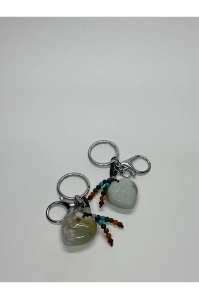 gemsartdeco AMAZONİT DOĞALTAŞ DUYGUSAL DENGE ANAHTARLIĞI CHARM KALP - Resim 2