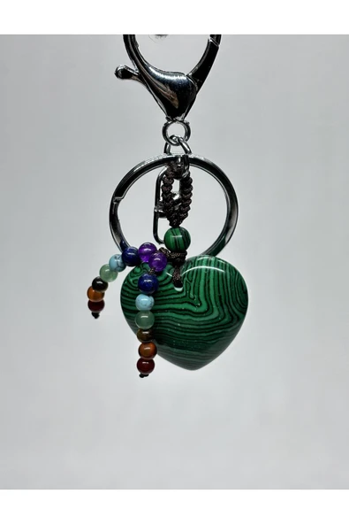 gemsartdeco MALAHİT DOĞALTAŞ BAKIR ŞİFASI ANAHTARLIK CHARM ürün görseli