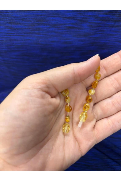 gemsartdeco KEHRİBAR SARI KOLYE KISA MODEL - Resim 4