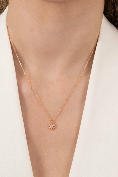 925 ayar gümüş kolye rose  zirkon taşlı kar tanesi kolye SGTL13148ROSE - Resim 2