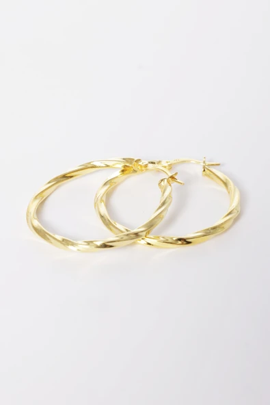 925 ayar gümüş küpe altın yaldızlı 35 mm burgu şarnel halka küpe SGTL13151GOLD - Resim 6