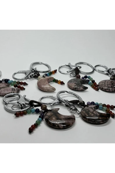 gemsartdeco RODONİT DOĞALTAŞ DETOKS ANAHTARLIĞI CHARM HİLAL - Resim 5