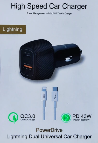 DA-314 Araç Çakmaklık Uyumlu Hızlı Şarj Cihazı PD 43W + Lightning Iphone Kablo Hediye ürün görseli