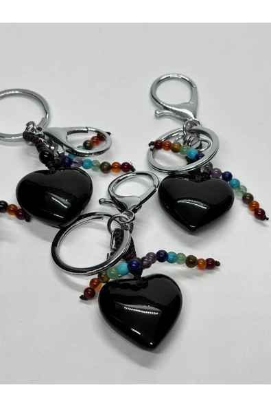 gemsartdeco OBSİDYEN DOĞALTAŞ GÜÇ ANAHTARLIĞI CHARM KALP - Resim 5