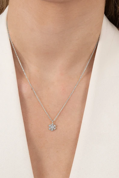 925 ayar gümüş kolye rodyumlu zirkon taşlı kar tanesi kolye SGTL13148RODAJ - Resim 2