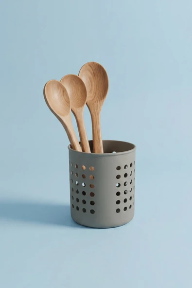 Gri - A+ Silindir Kaşıklık – Tezgah Üstü Servis Standı, Su Gider Delikli, Plastik Düzenleyici Organizer ürün görseli 1