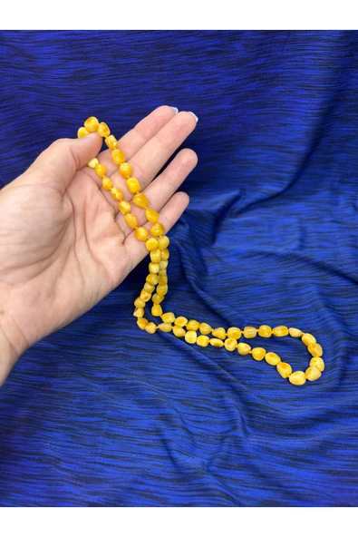 gemsartdeco KEHRİBAR KOLYE UZUN SARI - Resim 3