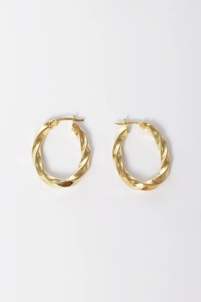 925 ayar gümüş küpe altın yaldızlı 33 mm burgu oval şekilli şarnel halka küpe SGTL13152GOLD - Resim 6