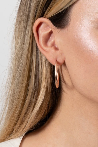 925 ayar gümüş küpe rose büyük boy halka küpe SGTL13150ROSE - Resim 6