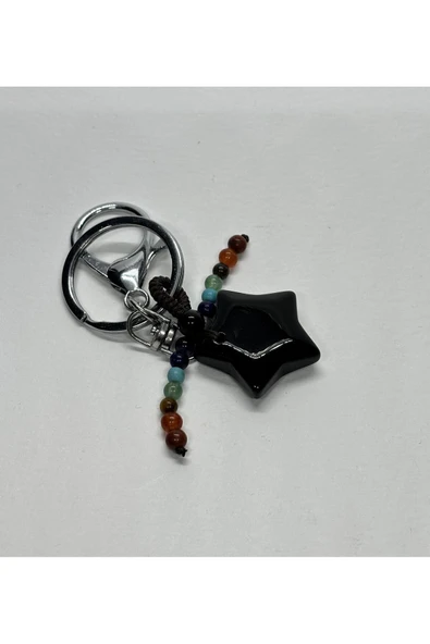 gemsartdeco OBSİDYEN DOĞALTAŞ GÜÇ ANAHTARLIĞI CHARM YILDIZ - Resim 2
