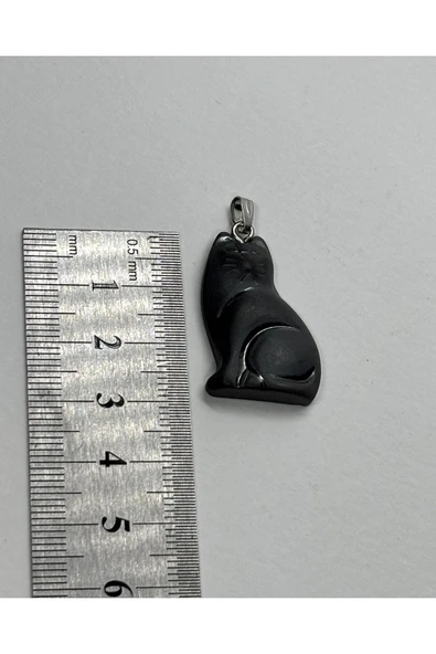 gemsartdeco ŞUNGİT DOĞALTAŞ KOLYE UCU KEDİ - Resim 6