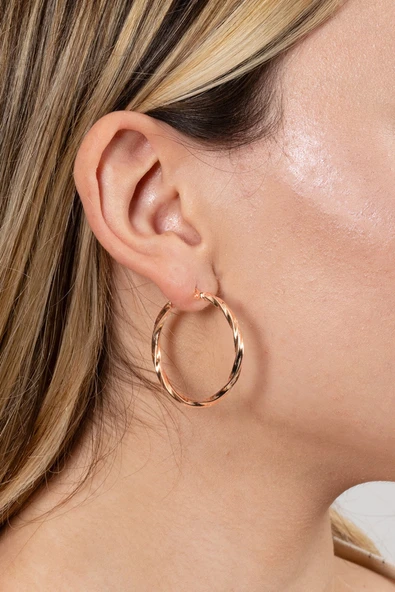 925 ayar gümüş küpe rose 35 mm burgu şarnel halka küpe SGTL13151ROSE - Resim 2