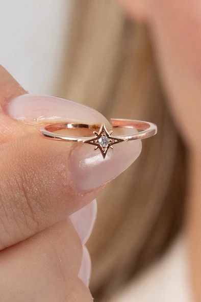 925 ayar gümüş yüzük rose zirkon taşlı kuzey yıldızı ayarlamalı yüzük SGTL13130ROSE ürün görseli