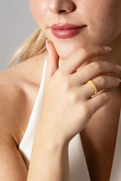 925 ayar gümüş yüzük altın yaldızlı birleşik yıldız silsilesi ayarlamalı yüzük SGTL13123GOLD - Resim 3