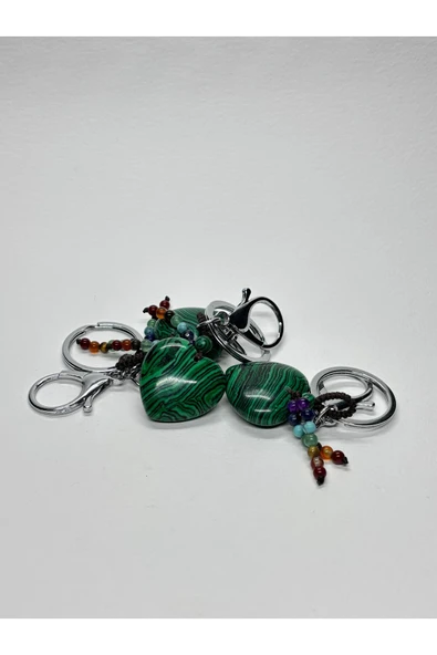 gemsartdeco MALAHİT DOĞALTAŞ BAKIR ŞİFASI ANAHTARLIK CHARM - Resim 4
