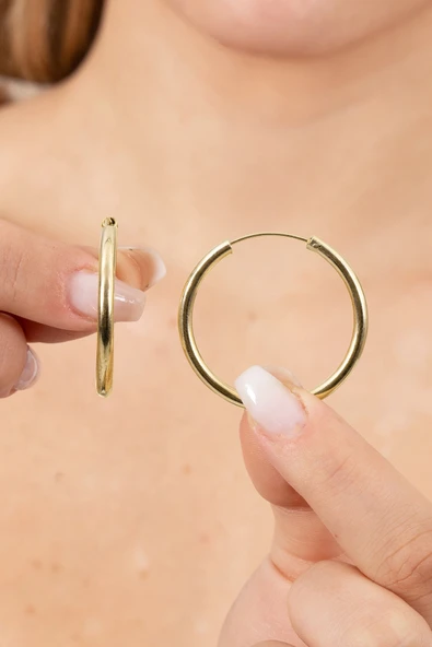 925 ayar gümüş küpe altın yaldızlı büyük boy halka küpe SGTL13150GOLD ürün görseli