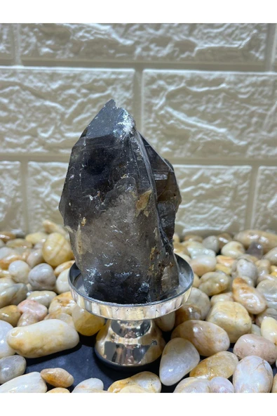 gemsartdeco Morion Kuvars Doğaltaş Özel Stantlı - Resim 3