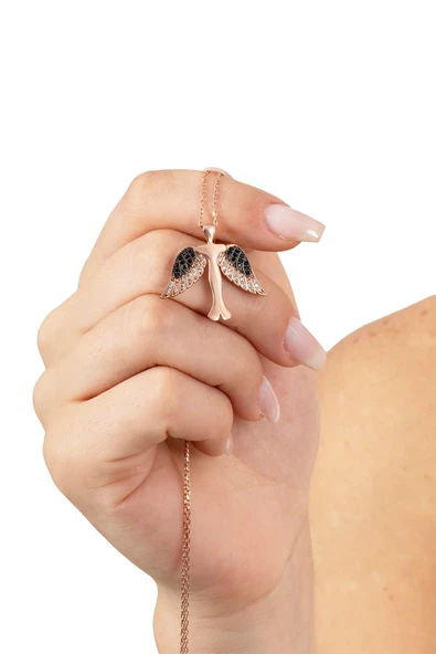 925 ayar gümüş kolye rose siyah taşlı kanatlı yükseliş kolyesi SGTL13144ROSE ürün görseli