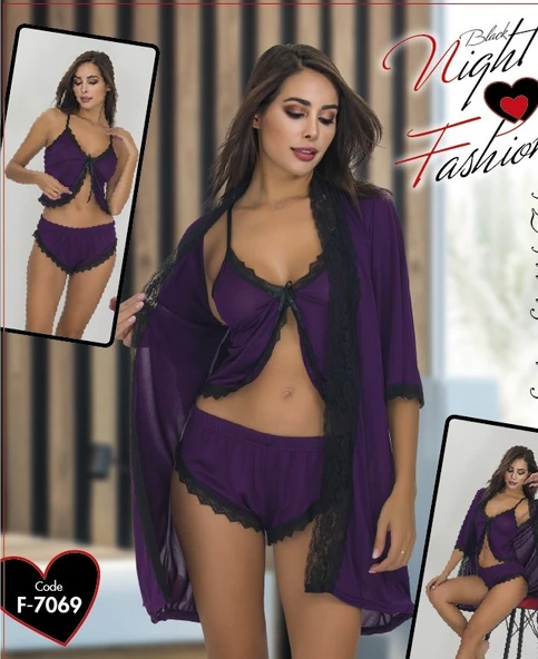 Blach Night Fashion Şortlu Gecelik Takım 3lü Set ürün görseli
