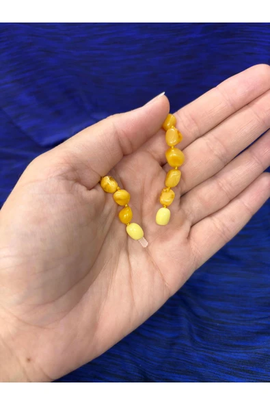 gemsartdeco KEHRİBAR KOLYE UZUN SARI - Resim 4