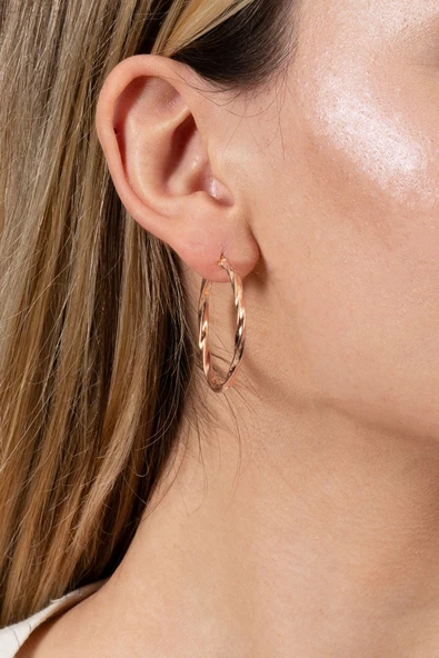 925 ayar gümüş küpe rose 35 mm burgu şarnel halka küpe SGTL13151ROSE ürün görseli