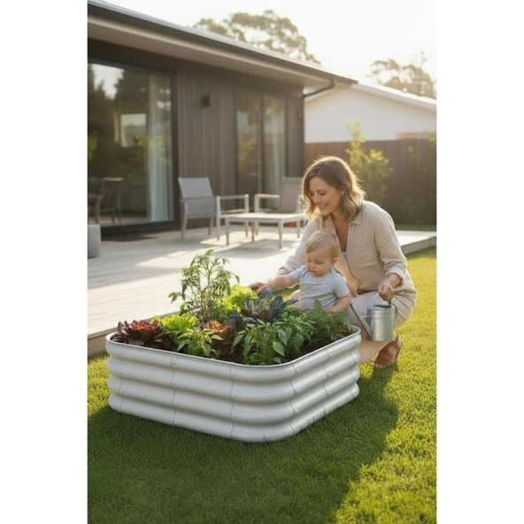 Modüler Yükseltilmiş Bahçe Yatağı Yükseltilmiş Sebze Yatağı No:3 (85X85) Gri - Resim 2