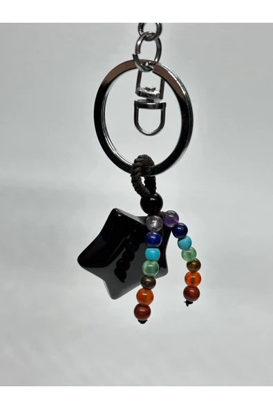 gemsartdeco OBSİDYEN DOĞALTAŞ GÜÇ ANAHTARLIĞI CHARM YILDIZ ürün görseli