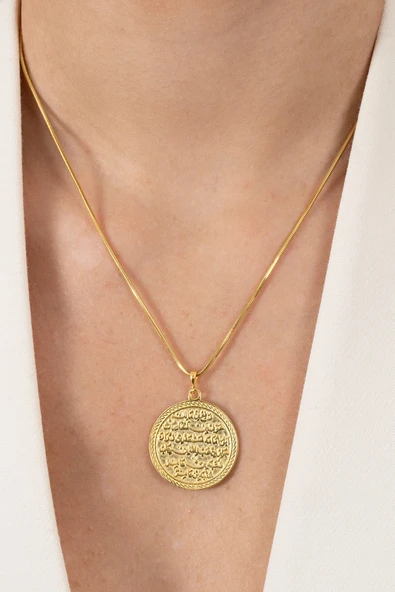 925 ayar gümüş kolye altın yaldızlı yılan zincirli Kıtmir duası kolye  SGTL13137GOLD - Resim 2