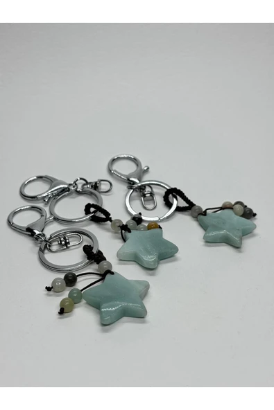 gemsartdeco AMAZONİT DOĞALTAŞ DUYGUSAL DENGE ANAHTARLIĞI CHARM YILDIZ - Resim 4
