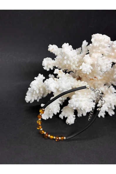 gemsartdeco KEHRİBAR DERİ BİLEKLİK - Resim 3