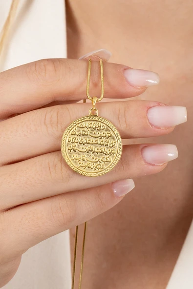 925 ayar gümüş kolye altın yaldızlı yılan zincirli Kıtmir duası kolye  SGTL13137GOLD ürün görseli 1