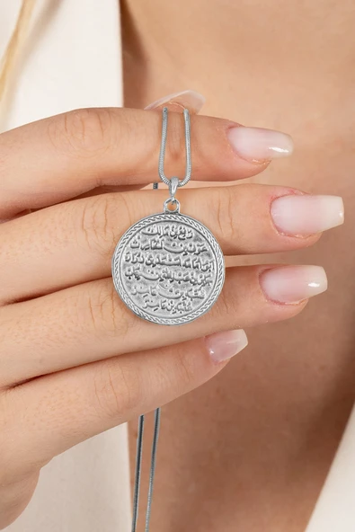 925 ayar gümüş kolye rodyumlu yılan zincirli Kıtmir duası kolye  SGTL13137RODAJ ürün görseli