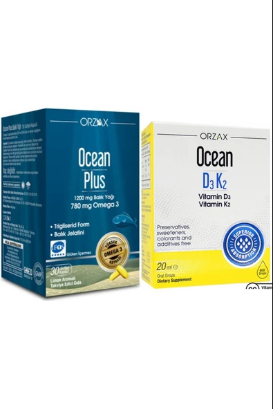 Ocean Plus Omega3 1200mg 30 Kapsül + Vitamin D3k2 Damla 20ml ürün görseli