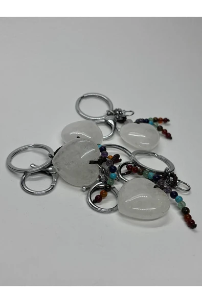 gemsartdeco KRİSTAL KUVARS DOĞALTAŞ ENERJİ YÜKSELTİCİ ANAHTARLIK CHARM KALP - Resim 5