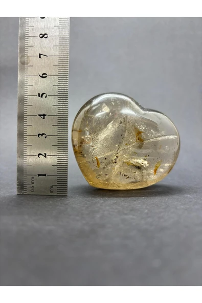 gemsartdeco ALTIN RUTİLLİ KUVARS KALP PALMSTONE DOĞALTAŞ - Resim 7