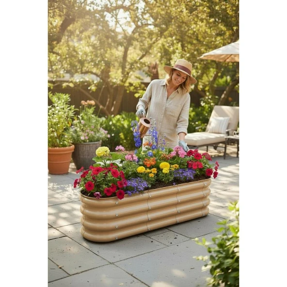 Modüler Yükseltilmiş Bahçe Yatağı Yükseltilmiş Sebze Yatağı Çiçeklik NO:2V2 (110X34) Bej ürün görseli