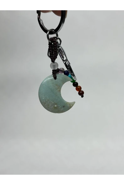 gemsartdeco AMAZONİT DOĞALTAŞ DUYGUSAL DENGE ANAHTARLIĞI CHARM HİLAL ürün görseli 1