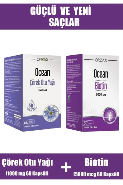 Ocean Biotin 5000 mcg 60 Kapsül + Ocean Çörek Otu Yağı 1000 mg 60 Kapsül ürün görseli