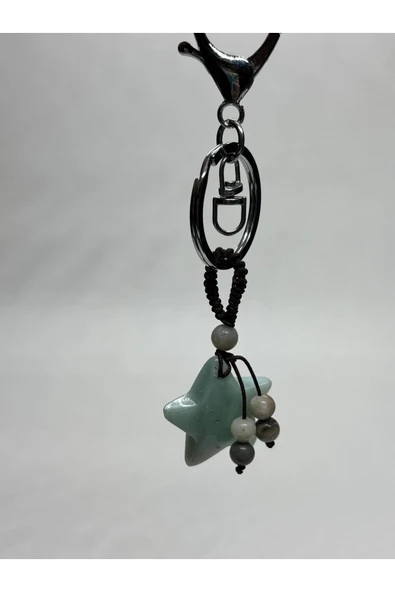 gemsartdeco AMAZONİT DOĞALTAŞ DUYGUSAL DENGE ANAHTARLIĞI CHARM YILDIZ - Resim 2