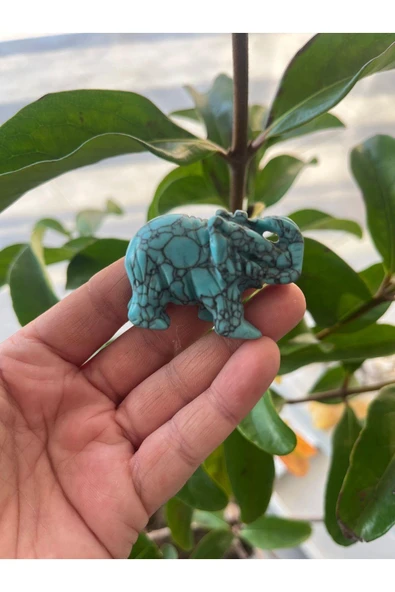 gemsartdeco Turkuaz Doğaltaş Fil Figürü - Resim 2