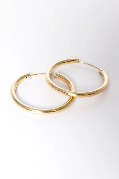 925 ayar gümüş küpe altın yaldızlı büyük boy halka küpe SGTL13150GOLD - Resim 5