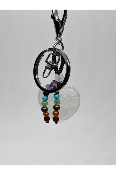 gemsartdeco KRİSTAL KUVARS DOĞALTAŞ ENERJİ YÜKSELTİCİ ANAHTARLIK CHARM KALP - Resim 2