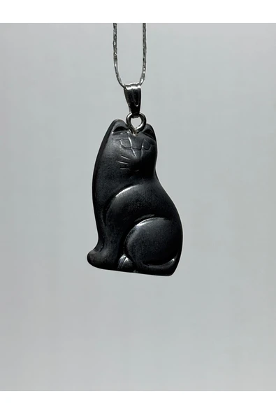 gemsartdeco ŞUNGİT DOĞALTAŞ KOLYE UCU KEDİ - Resim 3