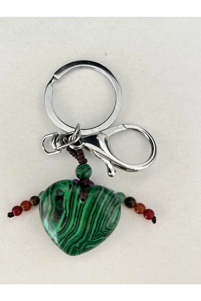 gemsartdeco MALAHİT DOĞALTAŞ BAKIR ŞİFASI ANAHTARLIK CHARM - Resim 3