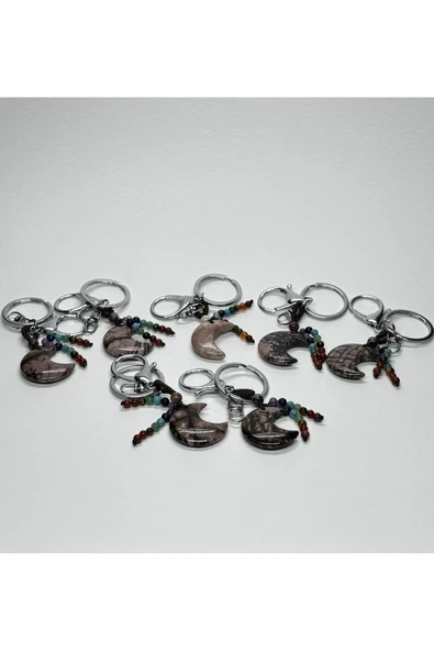 gemsartdeco RODONİT DOĞALTAŞ DETOKS ANAHTARLIĞI CHARM HİLAL - Resim 4