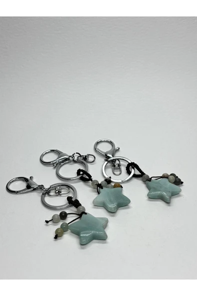 gemsartdeco AMAZONİT DOĞALTAŞ DUYGUSAL DENGE ANAHTARLIĞI CHARM YILDIZ - Resim 3